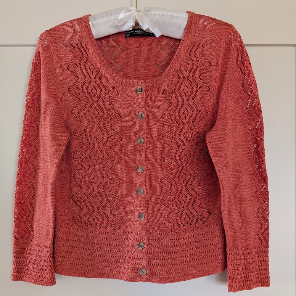 Peruvian Connection, Navajo Lace Cardigan, Color Papaya, Size XS